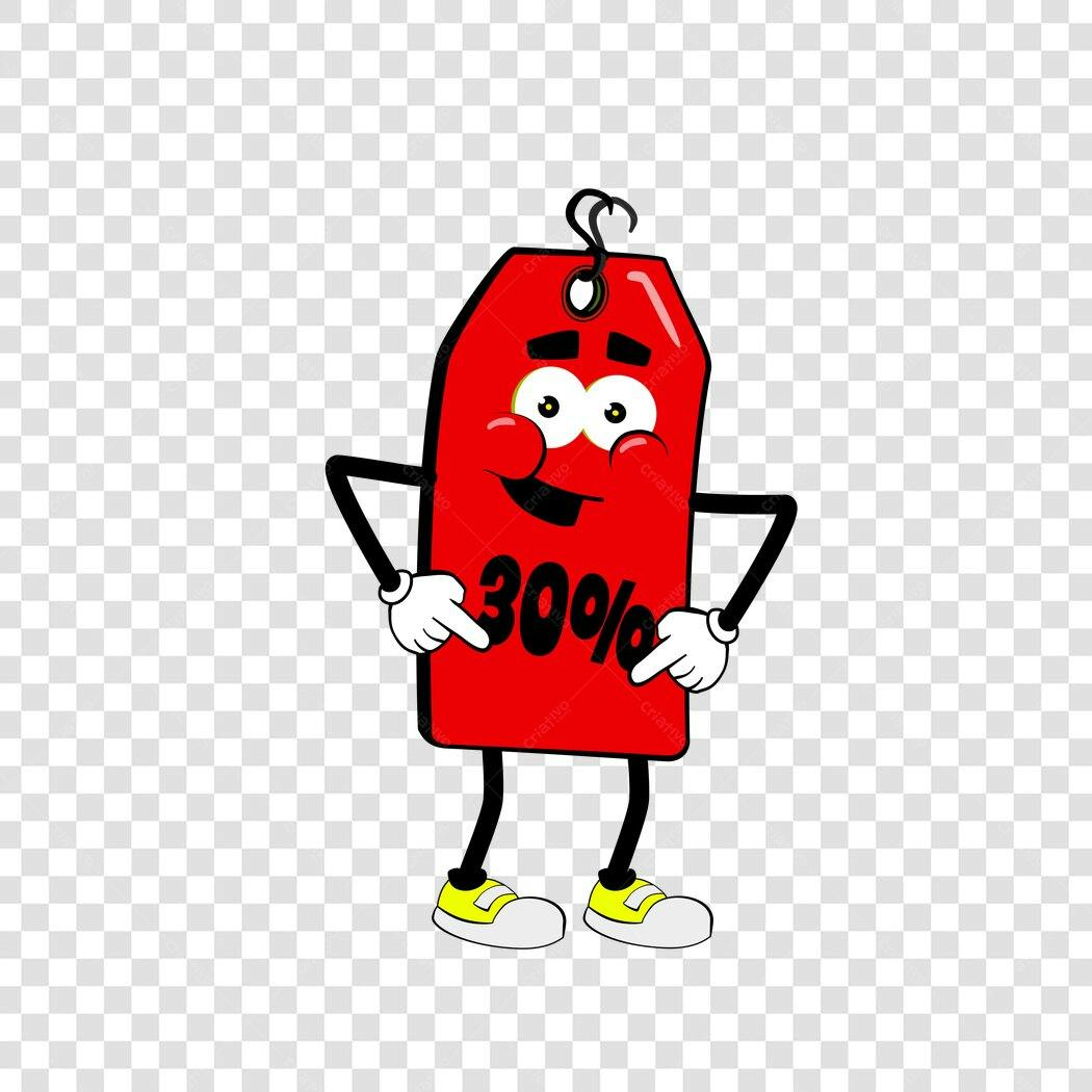 Personagem Ilustrado Etiqueta Preço 30% Desconto PNG Fundo Transparente