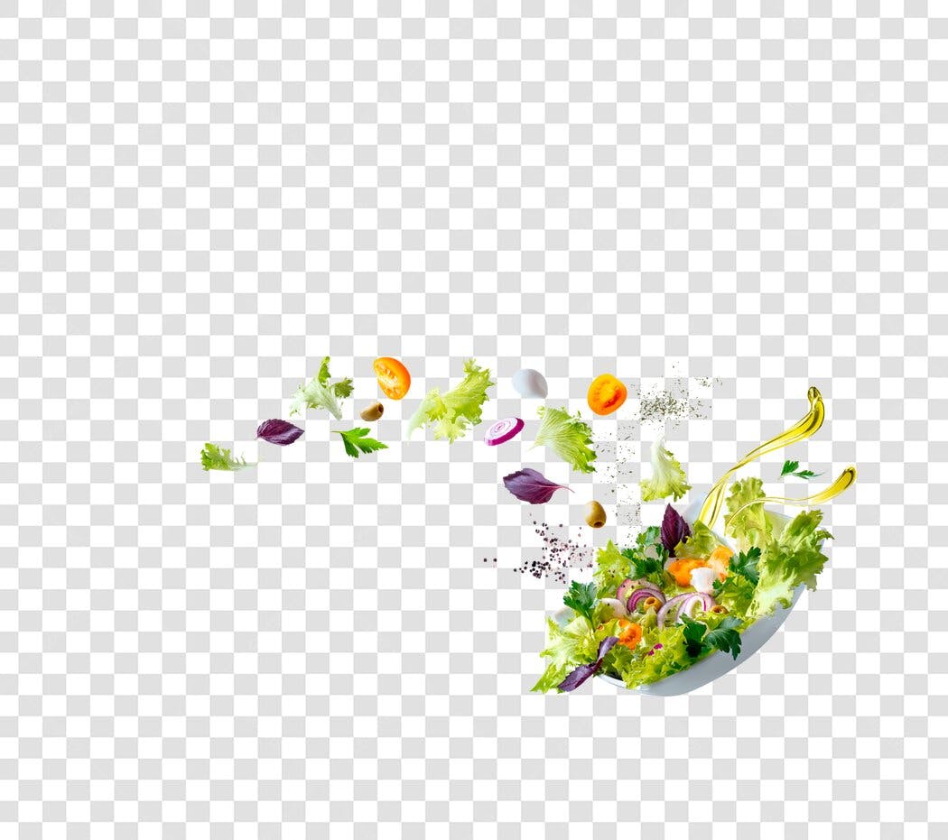 Foto Recortada Salada Fresca Vegetais Voando PNG Fundo Transparente