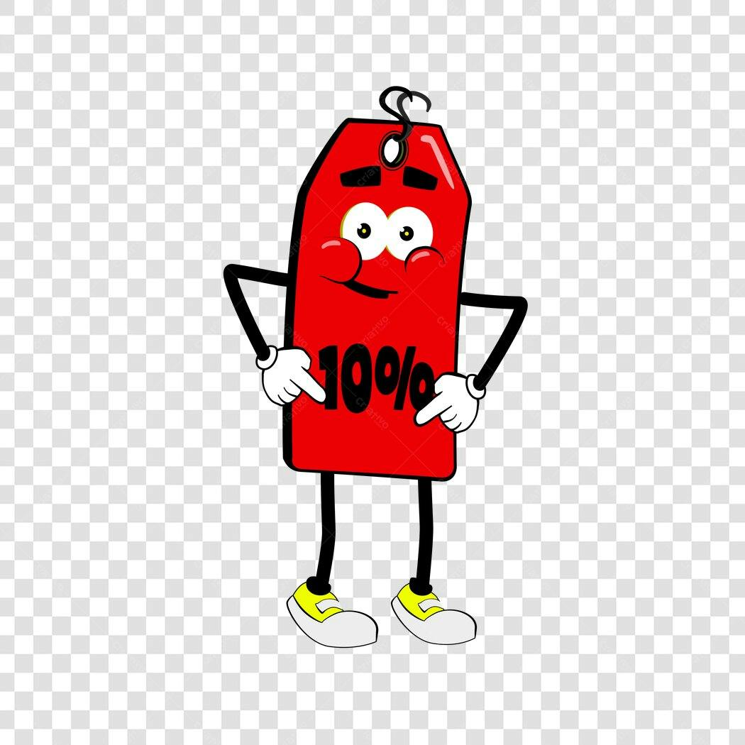 Personagem Ilustrado Etiqueta Preço 10% Desconto PNG Fundo Transparente
