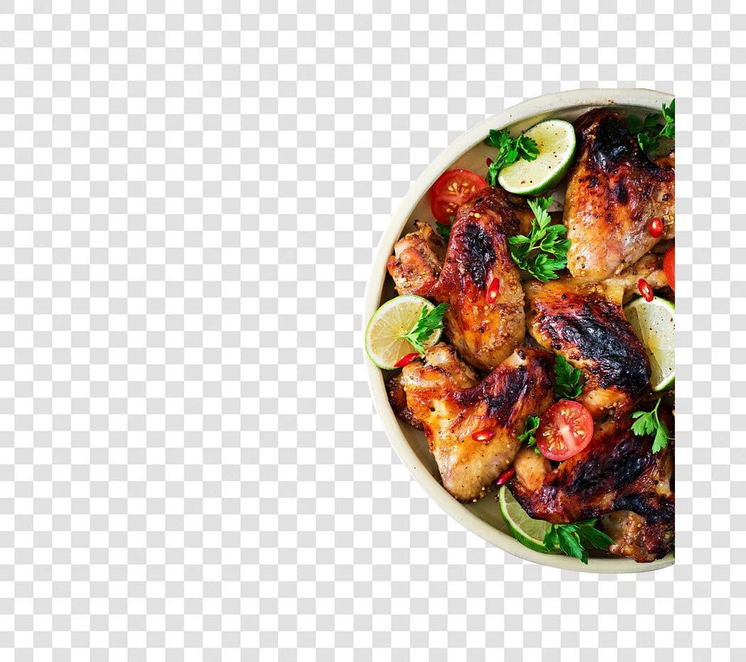 Foto Recortada Asas de Frango Grelhadas Limão Tomate PNG Fundo Transparente