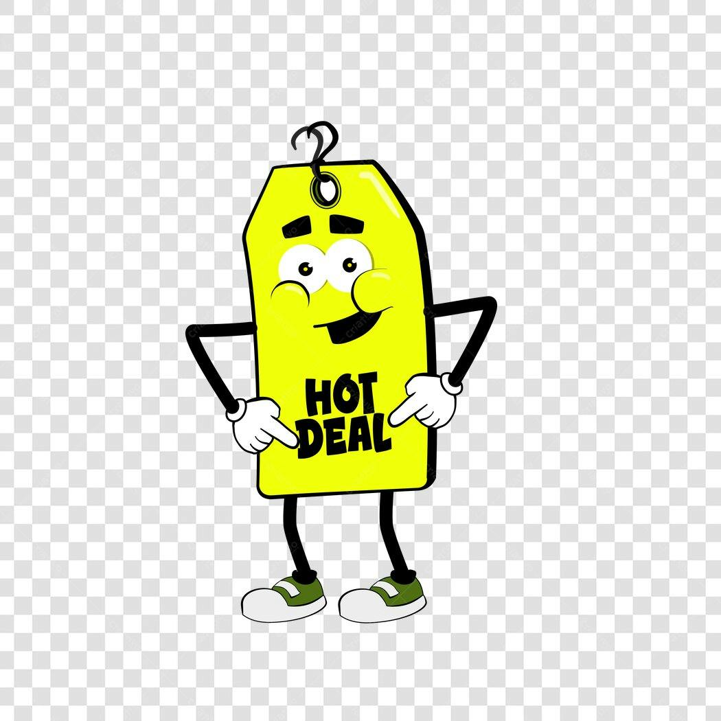Personagem Ilustrado Etiqueta Hot Deal Amarelo PNG Fundo Transparente