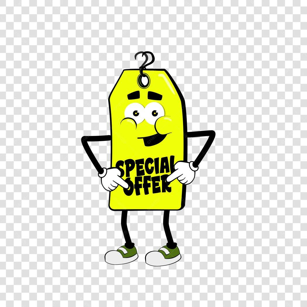 Personagem Ilustrado Etiqueta Oferta Especial Amarela PNG Fundo Transparente