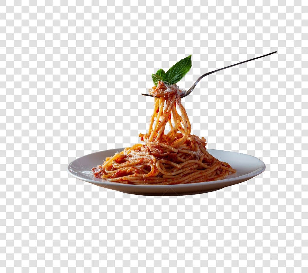 Foto Recortada Prato de Macarrão Espaguete PNG Fundo Transparente