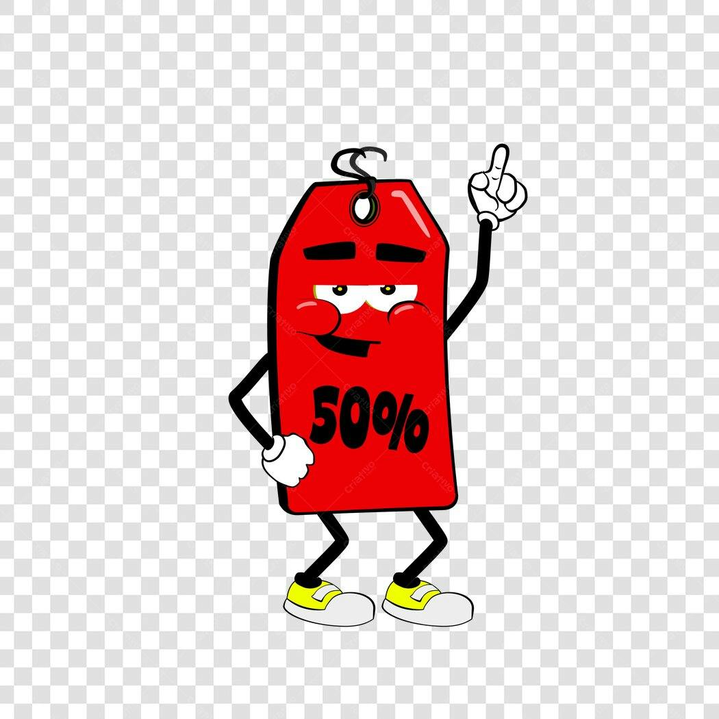 Personagem Ilustrado Etiqueta Preço 50% Vermelha PNG Fundo Transparente