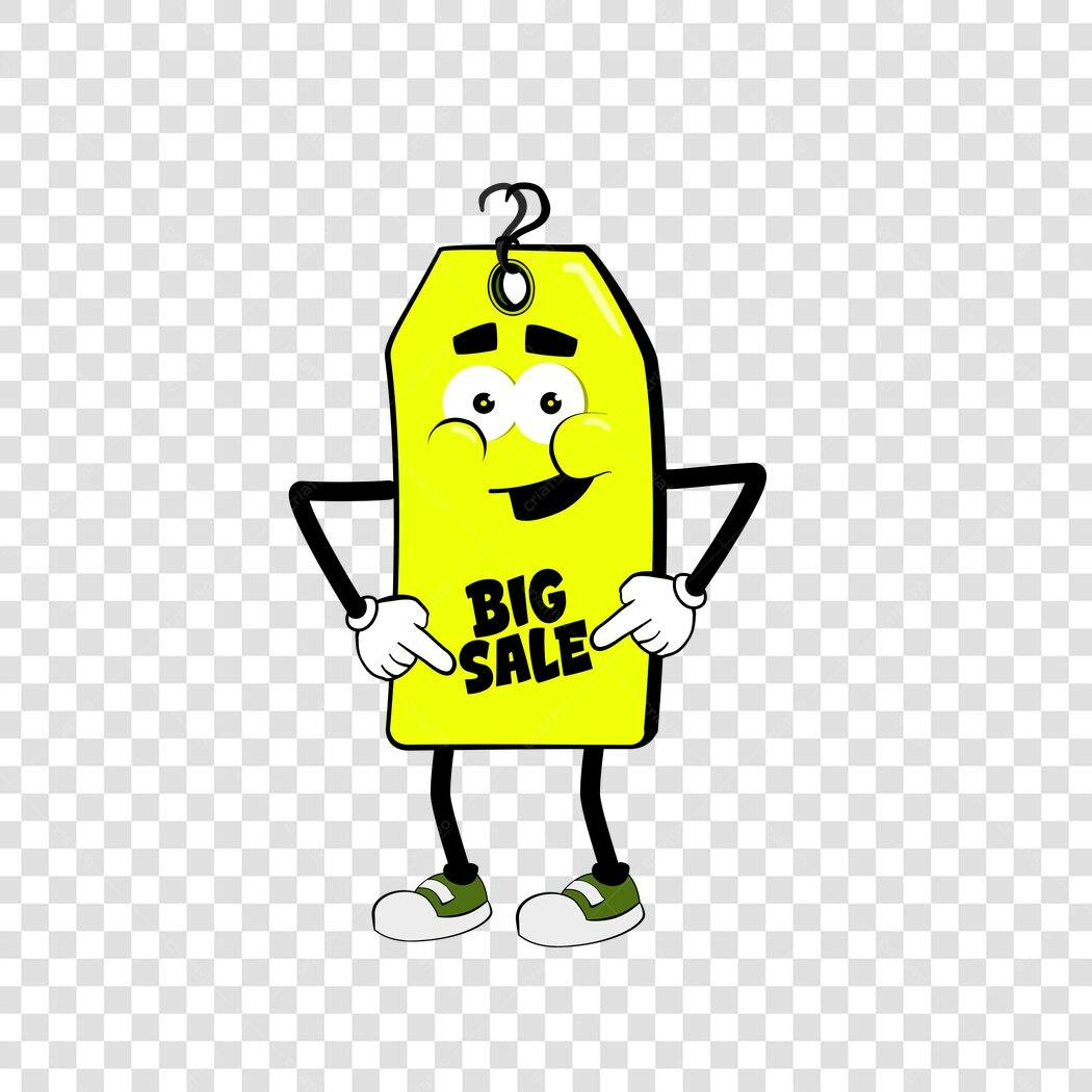 Personagem Ilustrado Etiqueta Big Sale Amarelo PNG Fundo Transparente