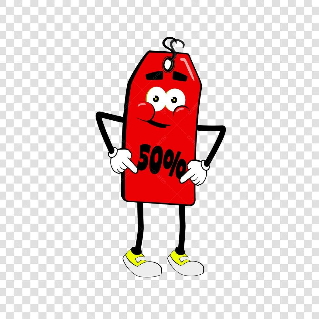 Personagem Ilustrado Etiqueta Preço 50% Desconto PNG Fundo Transparente