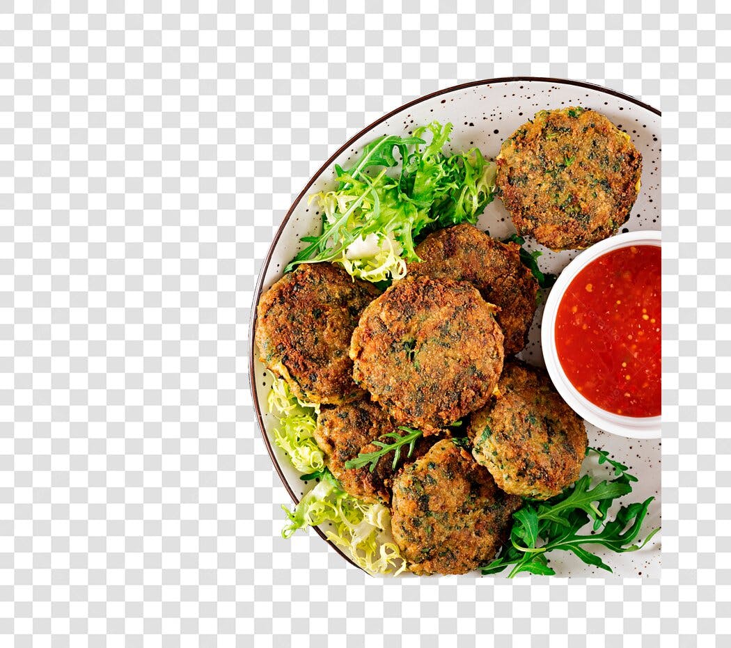 Foto Recortada Bolinhos Vegetarianos Molho Vermelho PNG Fundo Transparente
