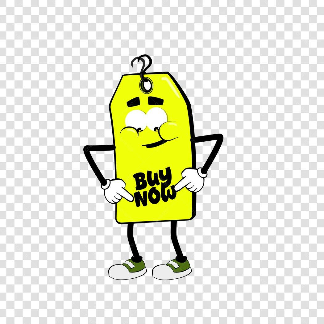 Personagem Ilustrado Etiqueta Preço Amarela Buy Now PNG Fundo Transparente