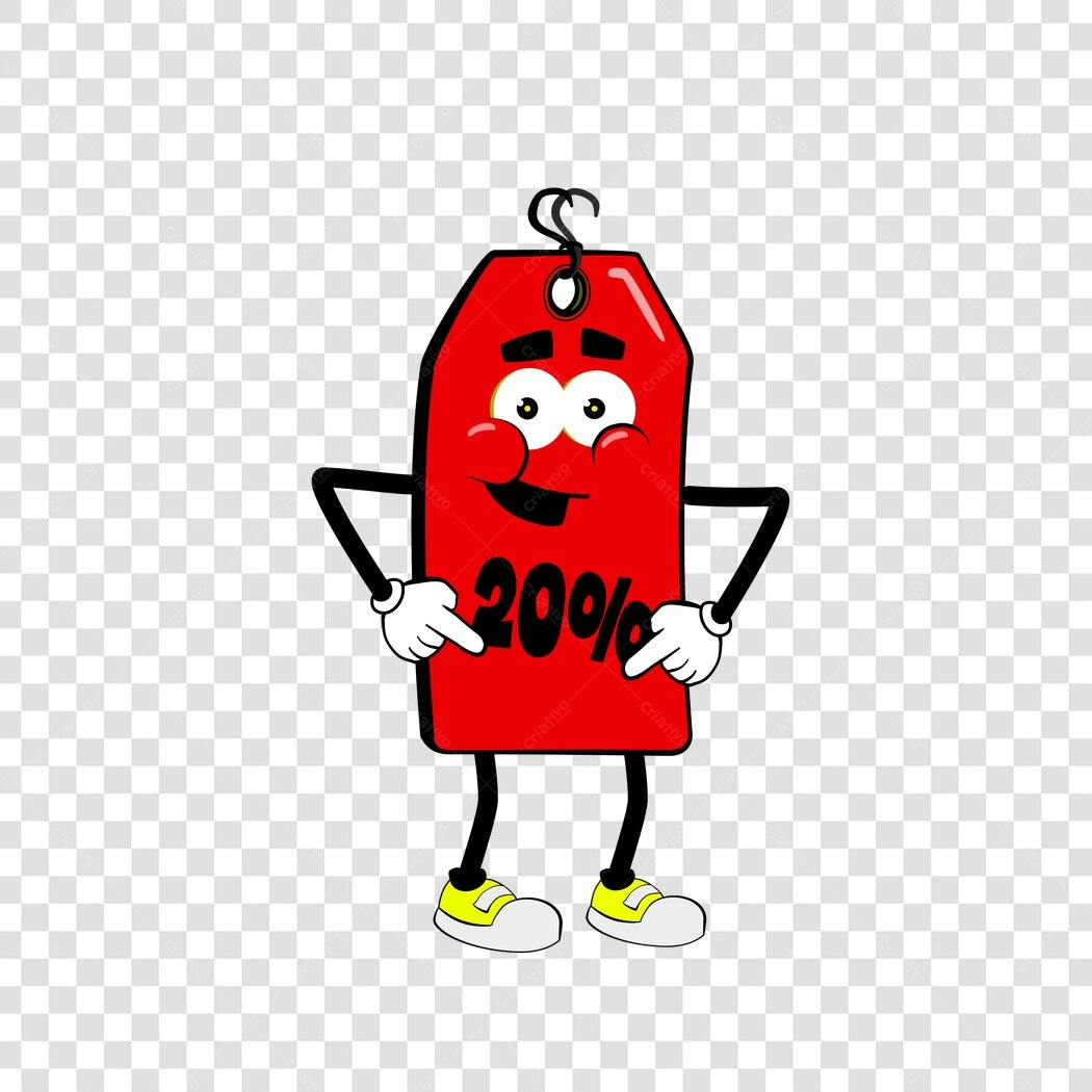 Personagem Ilustrado Etiqueta Preço 20% Desconto PNG Fundo Transparente