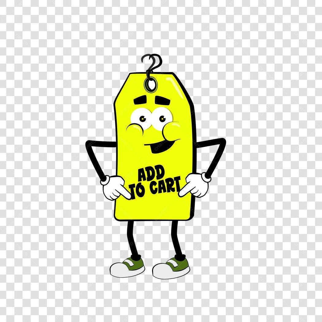 Personagem Ilustrado Etiqueta Preço Amarela Add To Cart PNG Fundo Transparente