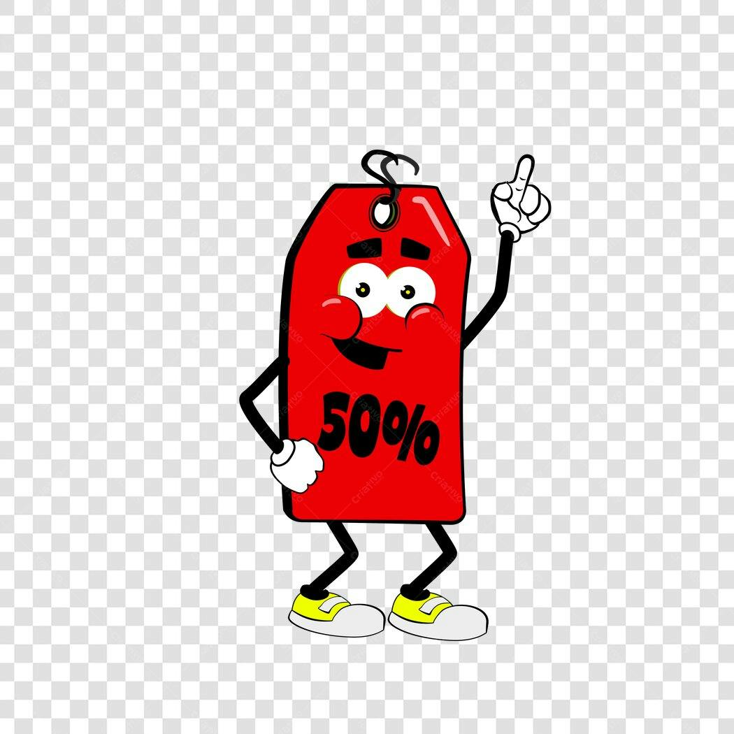 Personagem Ilustrado Etiqueta Desconto 50% PNG Fundo Transparente