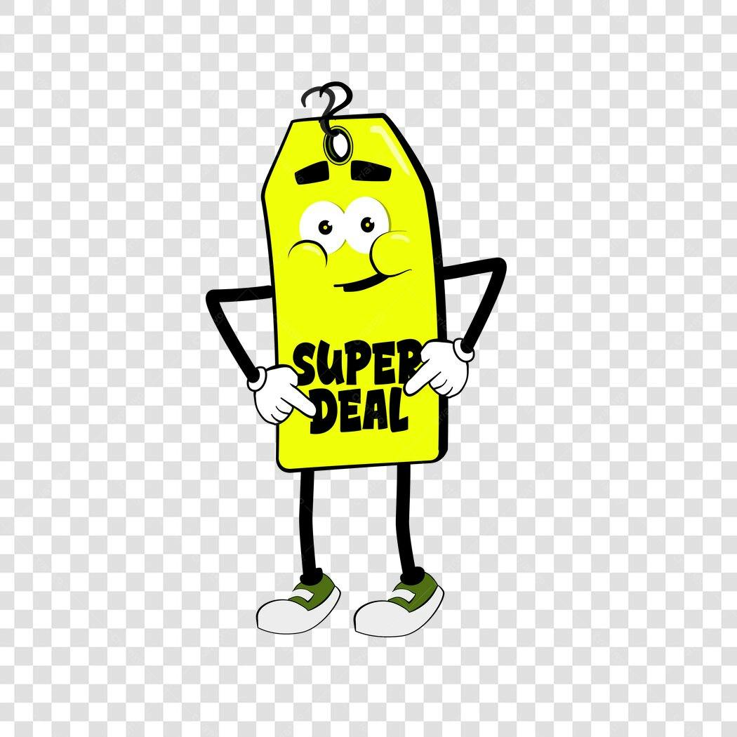 Personagem Ilustrado Etiqueta Super Deal Amarelo PNG Fundo Transparente