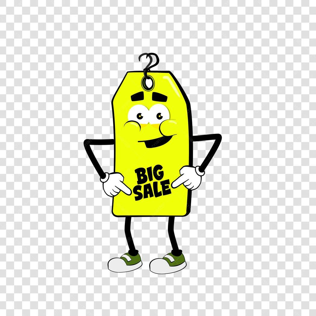 Personagem Ilustrado Etiqueta Big Sale Amarelo PNG Fundo Transparente