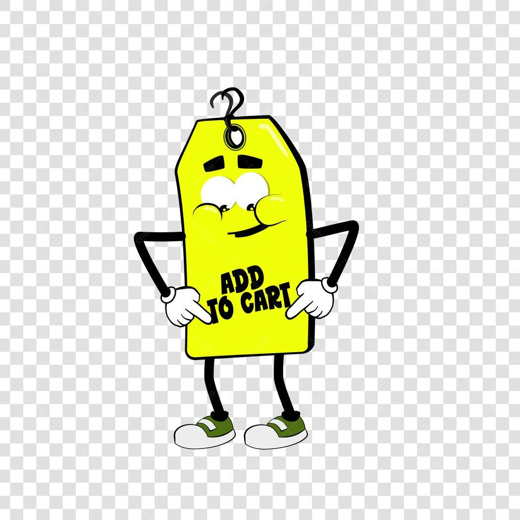 Personagem Ilustrado Etiqueta Preço Amarelo Add To Cart PNG Fundo Transparente