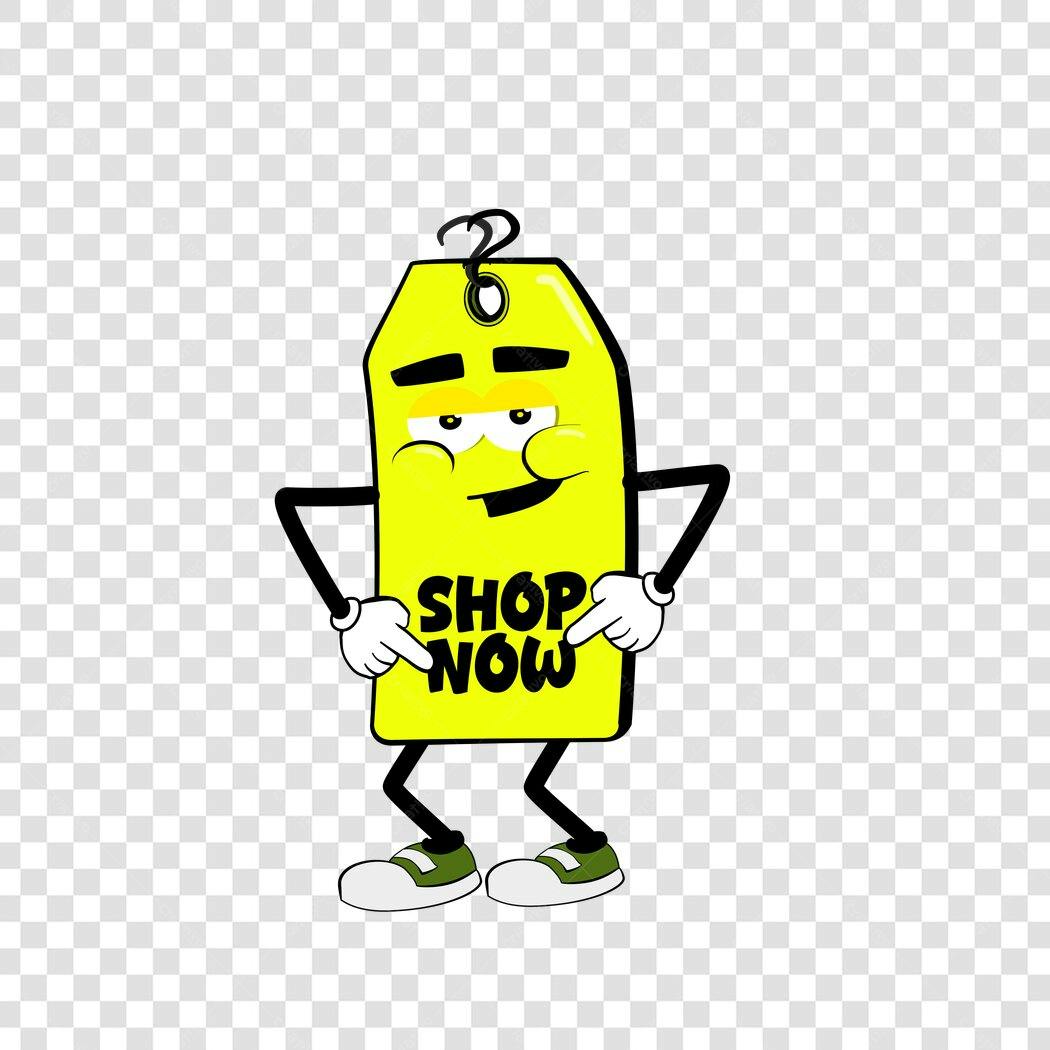 Personagem Ilustrado Etiqueta Preço Shop Now PNG Fundo Transparente