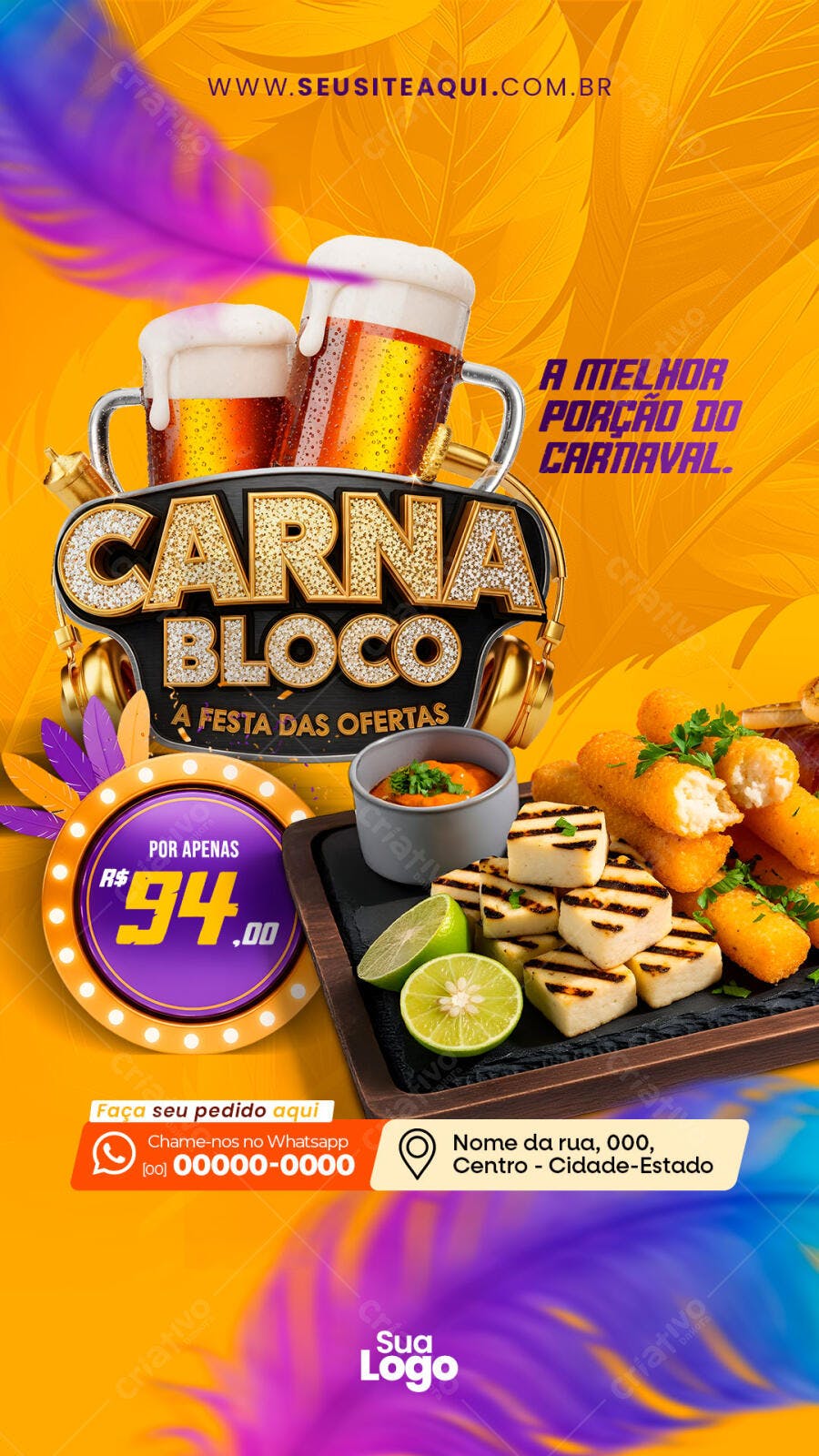 Story Instagram Carnaval CarnaBloco Bar Restaurante PSD Editável