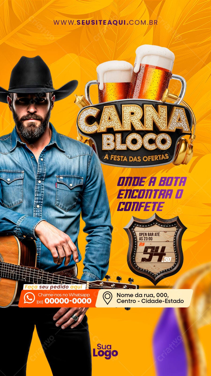Flyer CarnaBloco Festa Ofertas Sertaneja PSD Editável