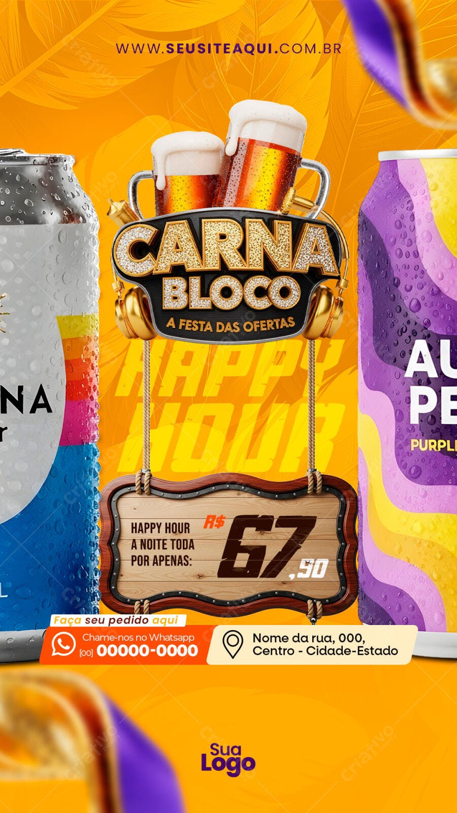 Post Instagram Carnaval Bloco Cerveja PSD Editável