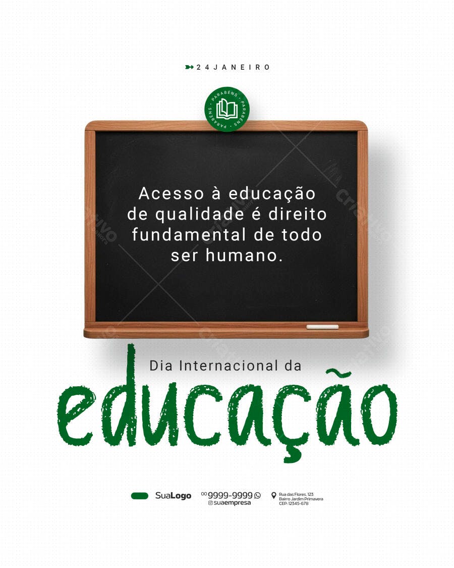 Post Dia Internacional da Educação PSD Editável