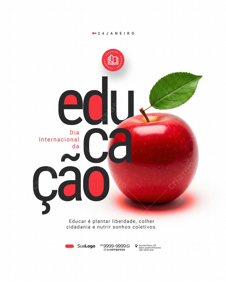 Post Dia Internacional da Educação 24 Janeiro PSD Editável