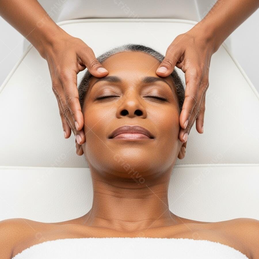 Foto Mulher Negra Recebendo Massagem Facial Relaxamento Spa