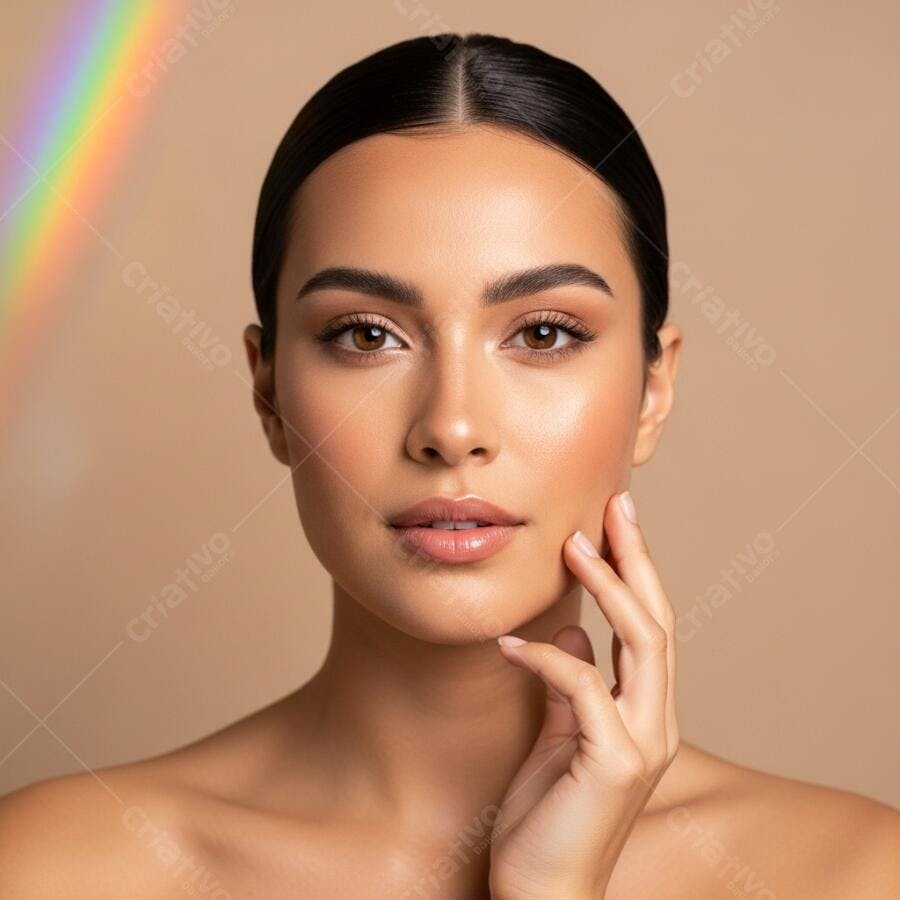 Foto Retrato Mulher Jovem Pele Saudável Iluminada Arco-Íris