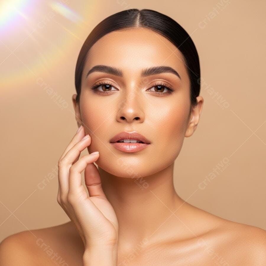 Foto Retrato Mulher Jovem Pele Saudável Fundo Bege Neutro