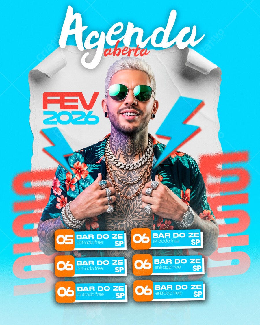 Post Instagram Agenda Aberta Fevereiro 2026 PSD Editável