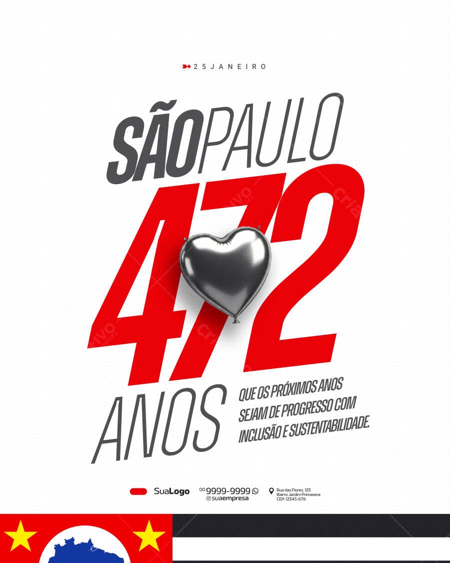 Post Instagram Aniversário São Paulo 25 de Janeiro PSD Editável