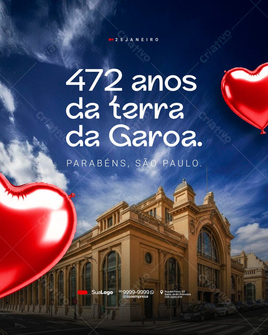 Post Instagram Aniversário São Paulo 25 Janeiro PSD Editável