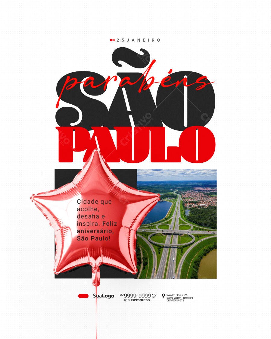 Post Instagram Aniversário São Paulo 25 de Janeiro PSD Editável