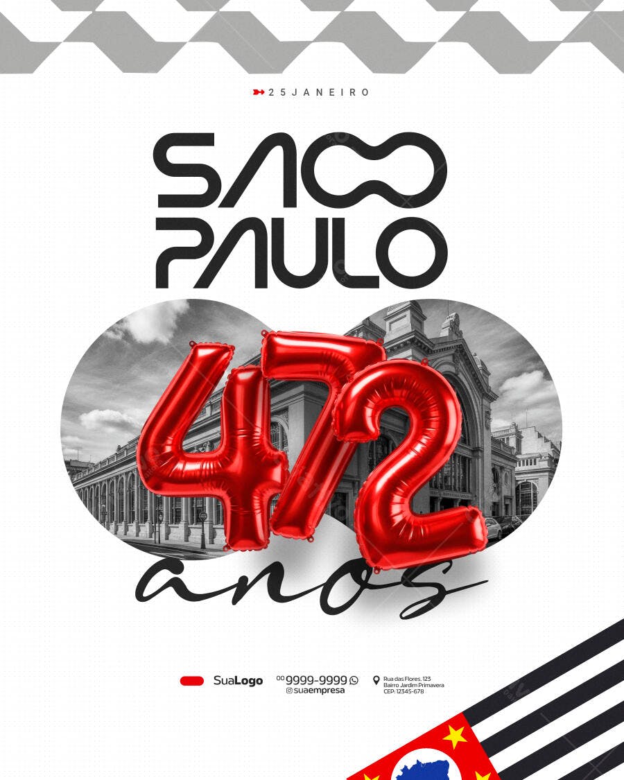 Post Instagram Aniversário São Paulo 472 Anos PSD Editável