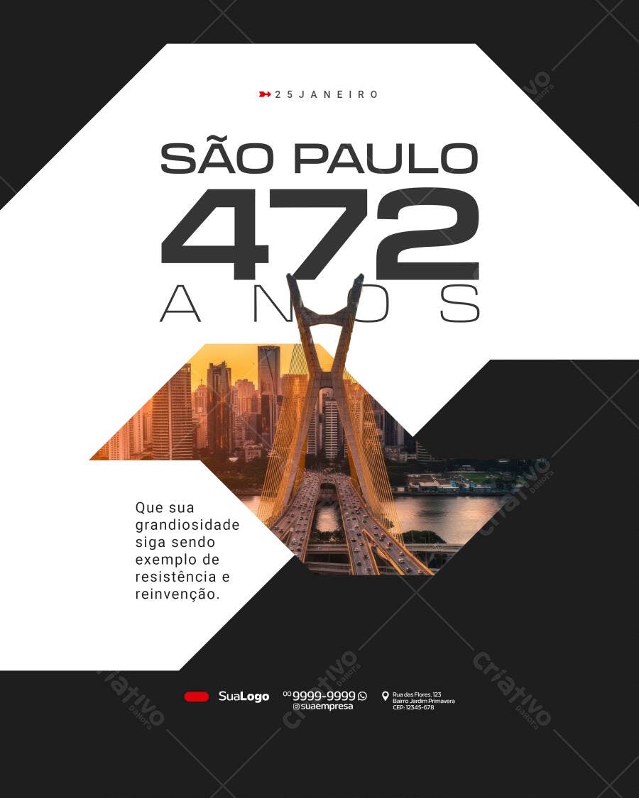 Post Instagram Aniversário São Paulo 25 Janeiro PSD Editável