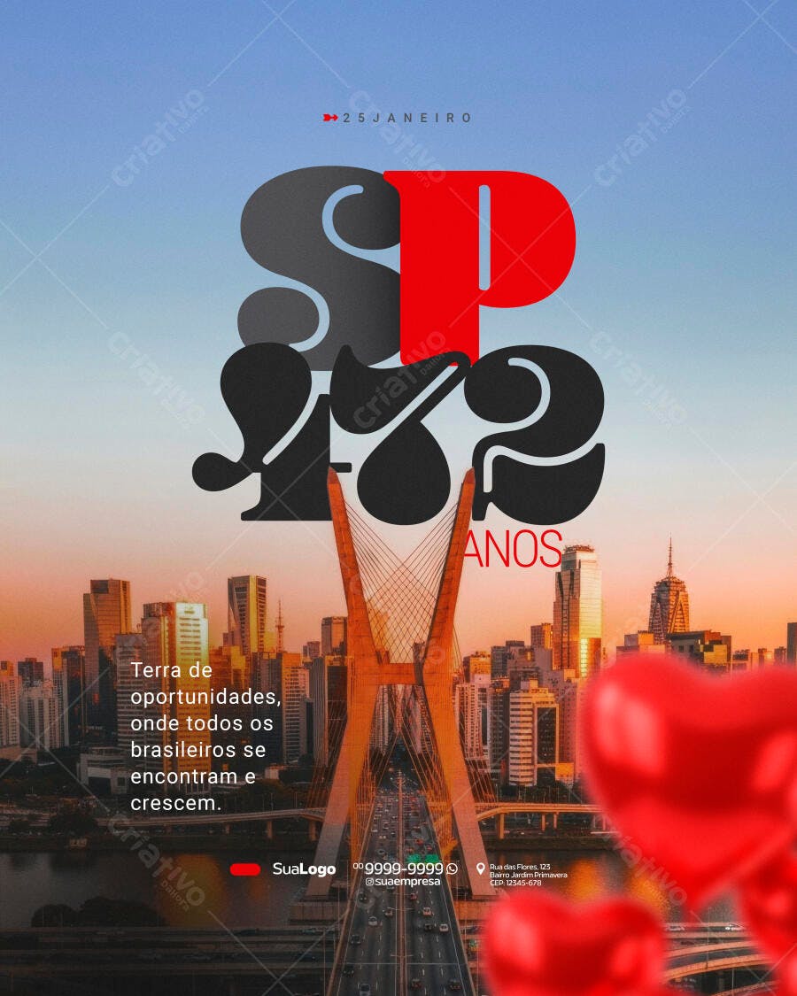 Post Instagram Aniversário São Paulo 25 de Janeiro PSD Editável