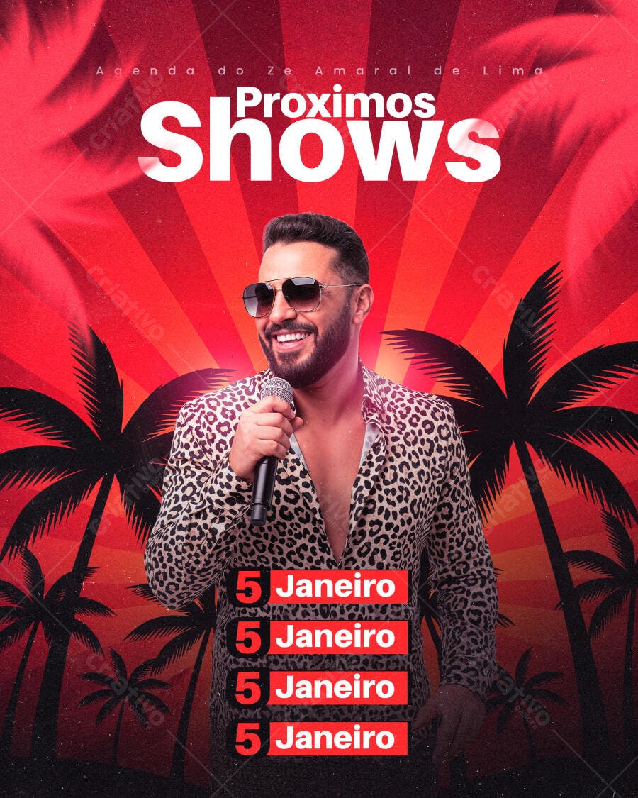 Flyer Próximos Shows Janeiro Evento Musical PSD Editável