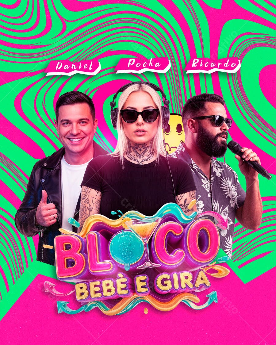 Flyer Bloco de Carnaval Festa Bebê e Gira PSD Editável