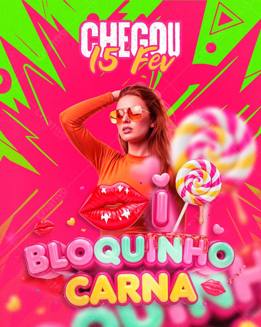 Post Instagram Carnaval Bloquinho Fevereiro PSD Editável