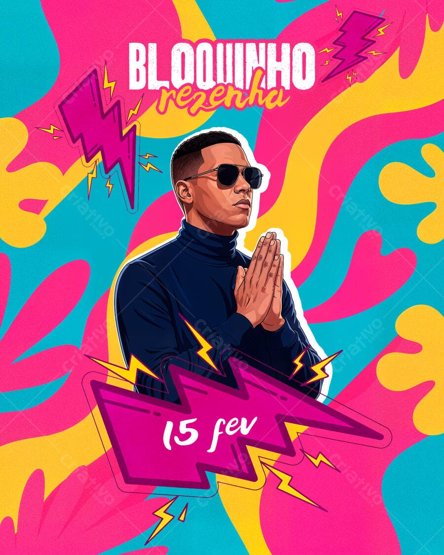 Flyer Bloquinho Resenha Carnaval Fevereiro PSD Editável