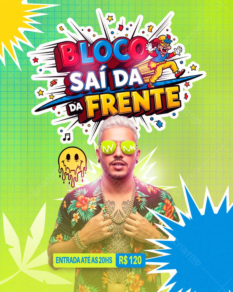 Flyer Bloco de Carnaval Festa Pré-Carnaval PSD Editável