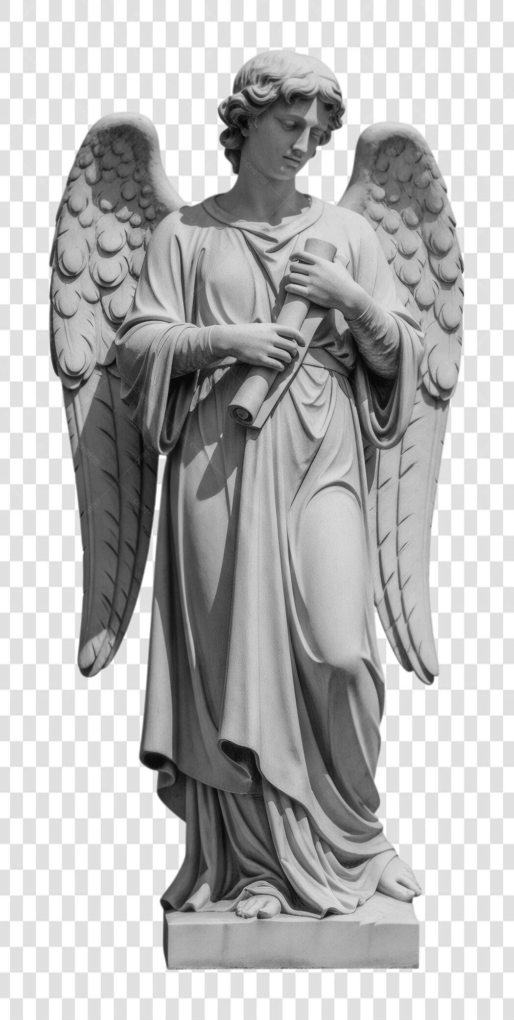 Foto Recortada Estátua Anjo Cinza Clássico PNG Fundo Transparente