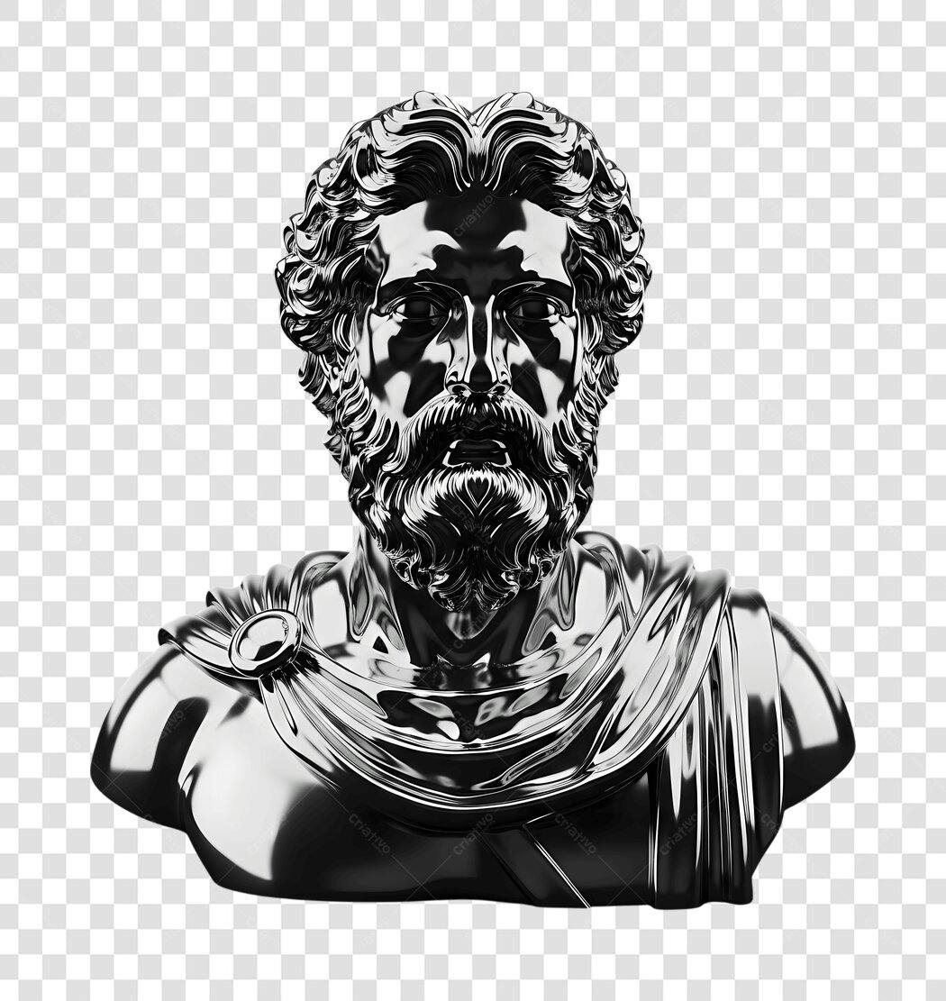 Elemento 3D Busto Grego Prateado PNG Fundo Transparente