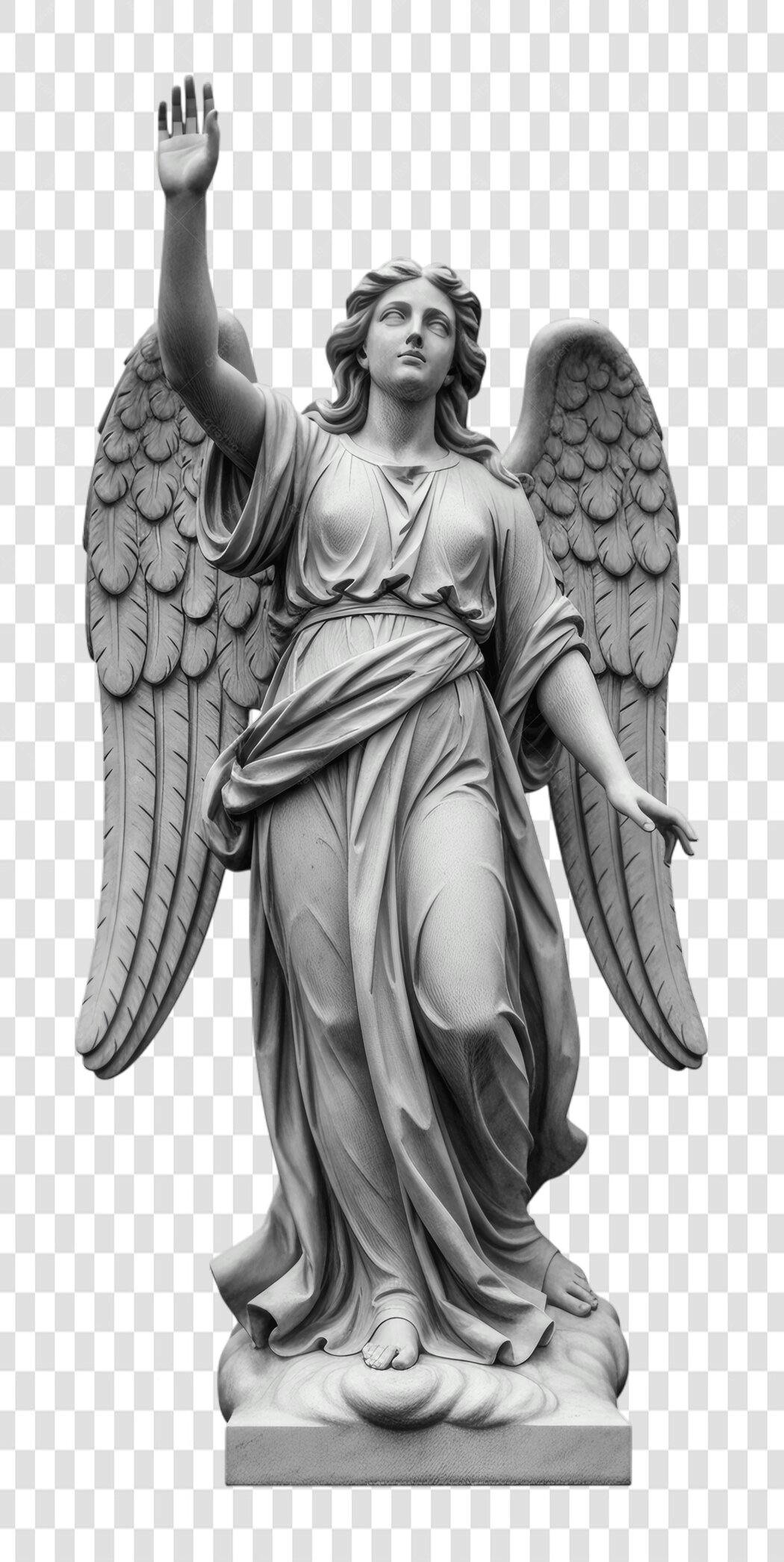Foto Recortada Estátua Anjo Clássico Cinza PNG Fundo Transparente