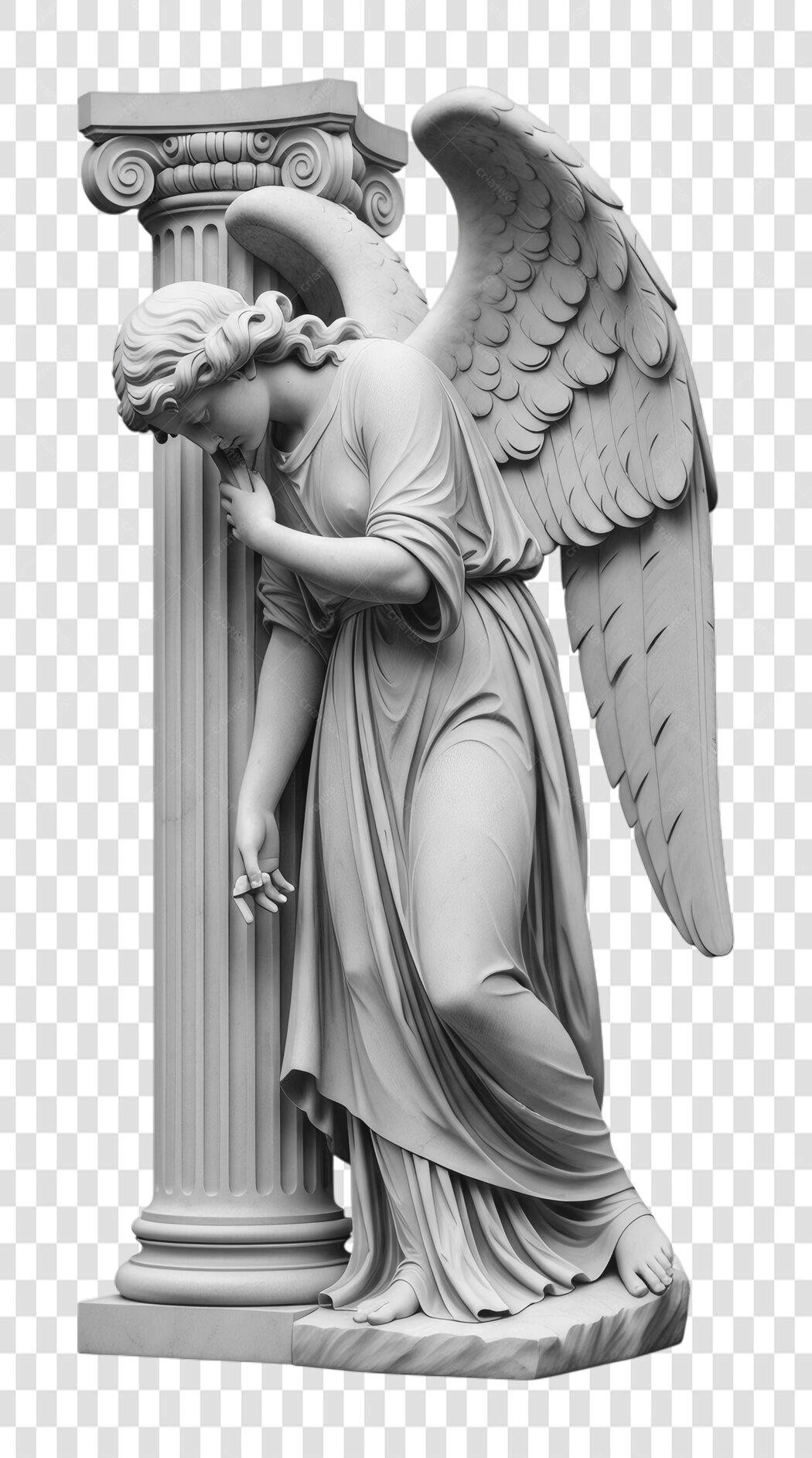 Foto Recortada Estátua Anjo Coluna Grega PNG Fundo Transparente
