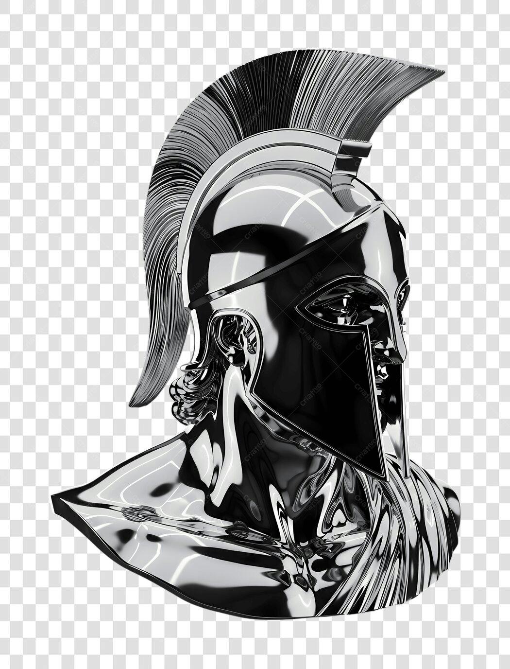Elemento 3D Capacete Espartano Cromado PNG Fundo Transparente