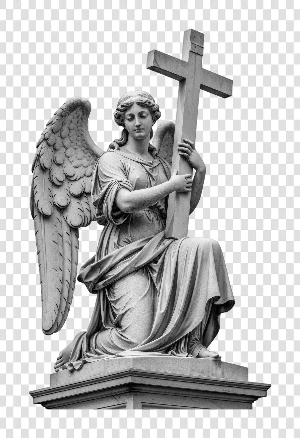 Foto Recortada Anjo Estátua Cruz Religião PNG Fundo Transparente