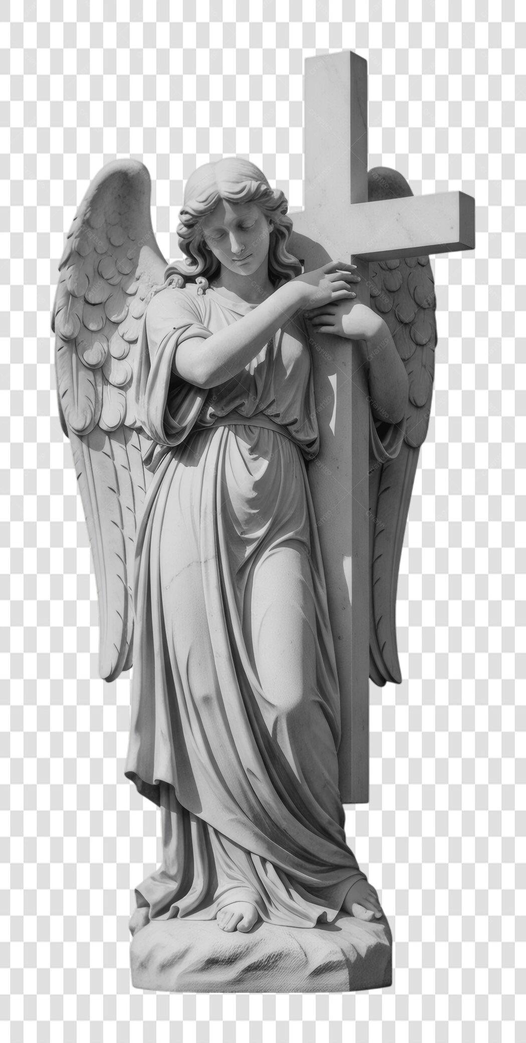 Foto Recortada Anjo Estátua Cruz Mármore PNG Fundo Transparente