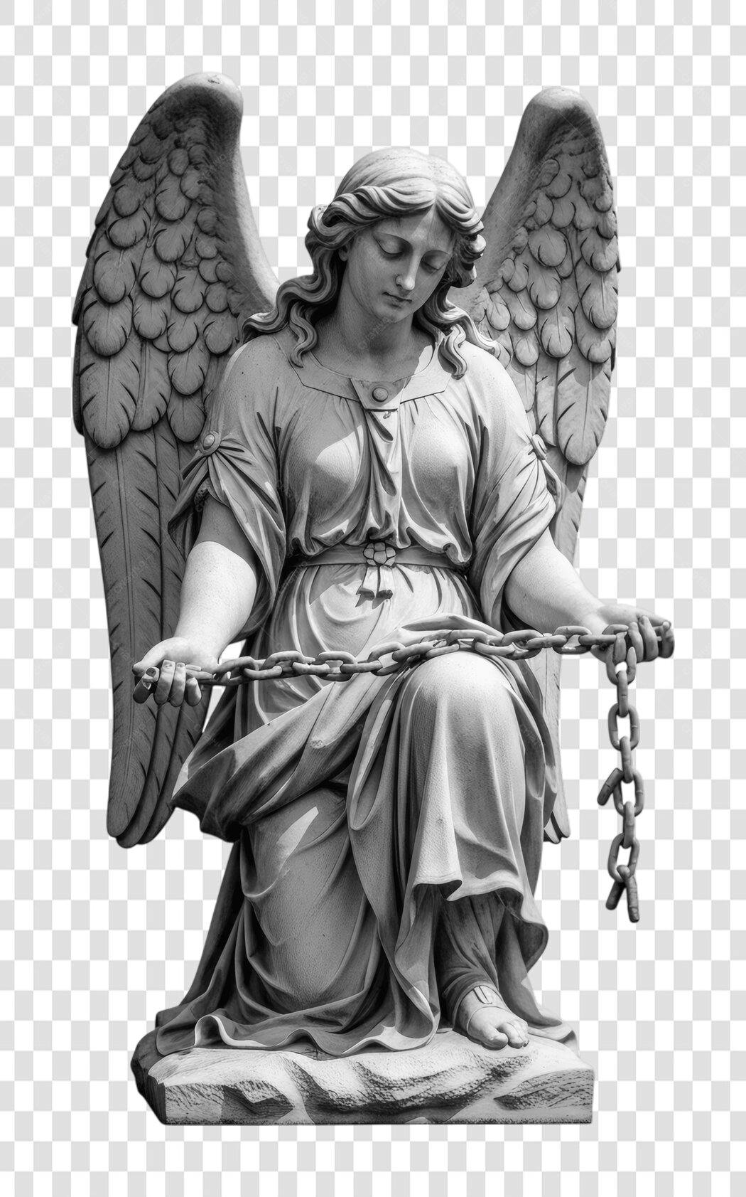 Foto Recortada Estátua Anjo Correntes Cinza PNG Fundo Transparente