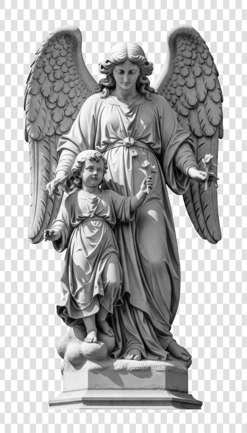 Foto Recortada Estátua Anjo e Criança PNG Fundo Transparente