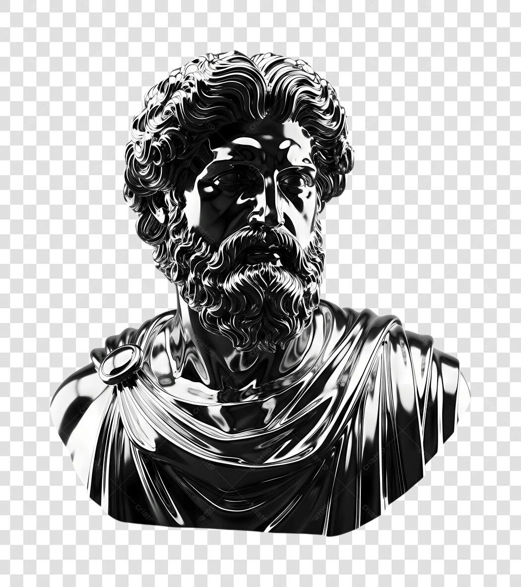 Elemento 3D Busto Estátua Grega Clássica Preto PNG Fundo Transparente
