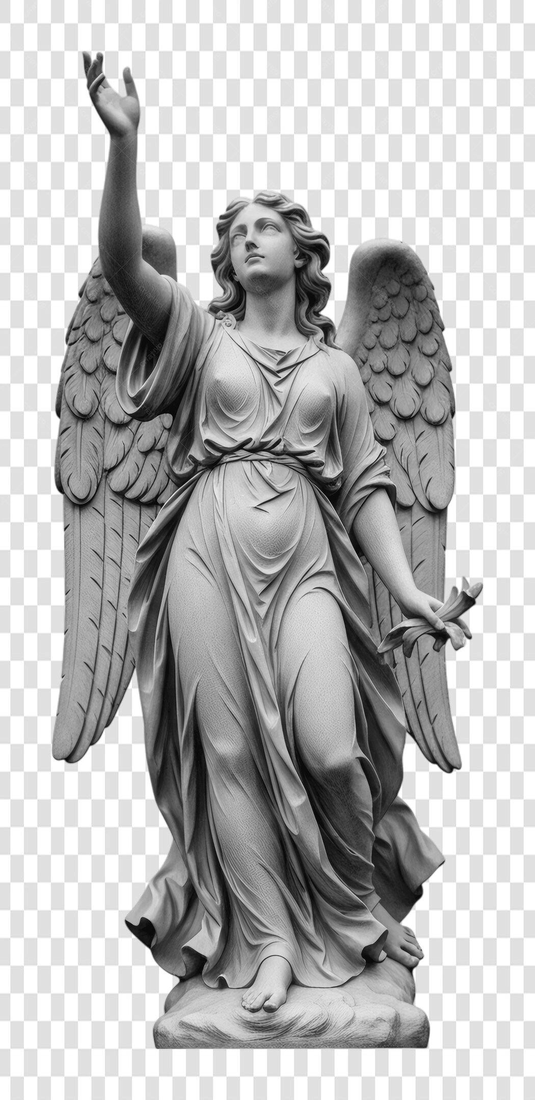 Foto Recortada Estátua Anjo Clássico Cinza PNG Fundo Transparente